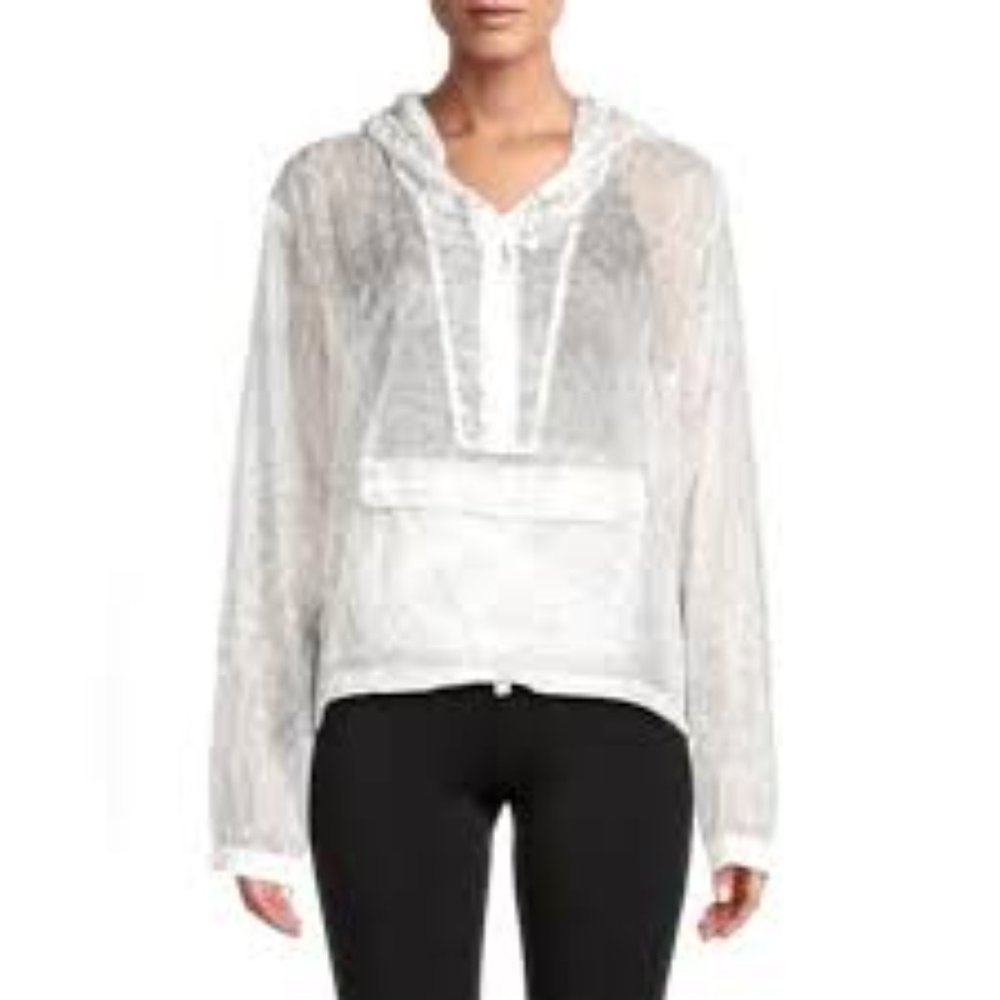 Good American Sheer White/Cream Animal Print Hooded Anorak